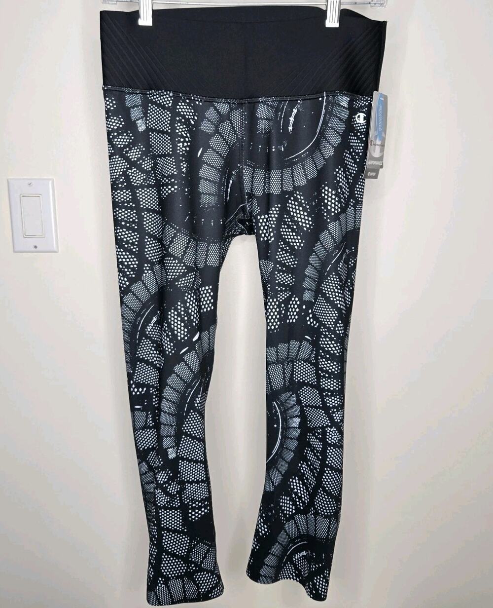 NWT Champion Performance Athletic Yoga Pants Black and White Size Large